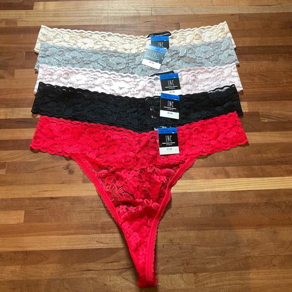I.n.c. Lace Thong Underwear Lingerie panty Set of 5  XL